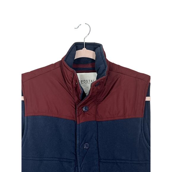 Aeropostale Navy Blue & Maroon Button Up Woven Quilted Vest w/ Pockets Size S/P - Picture 2 of 6